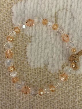 Peach and Clear Faceted Bead Stretch Bracelet